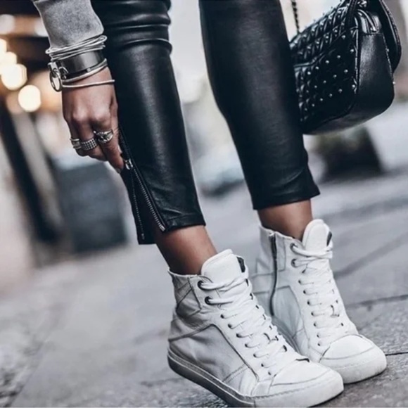 ZADIG & VOLTAIRE ZV1747 High Flash White Leather Sneakers sz 37 NIB - Picture 1 of 10
